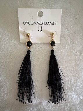 Uncommon James Gold and Black Long Tassel Earrings